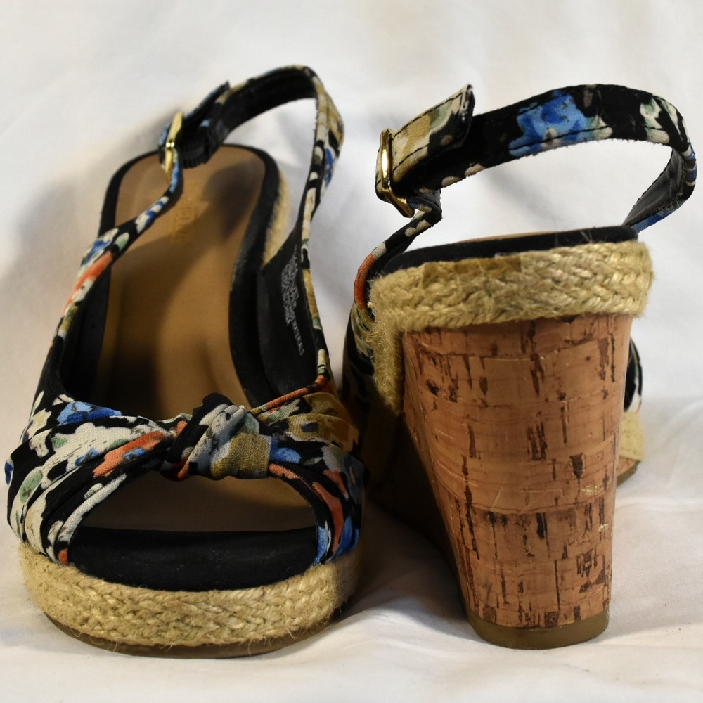 Seychelles open toe cork wedge floral fabric